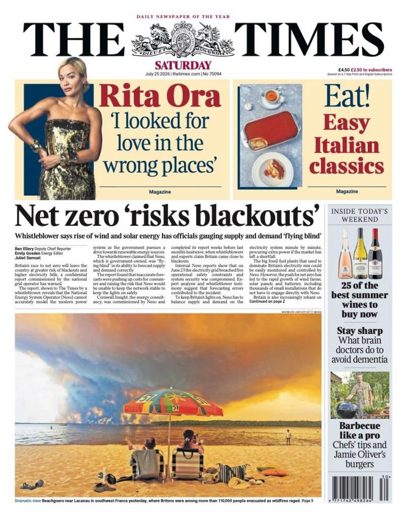 The headline on the front page of the Times reads: