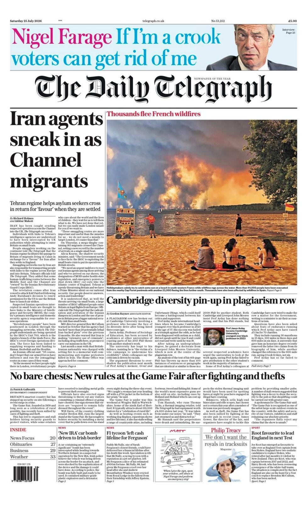 The headline on the front page of the Daily Telegraph reads: