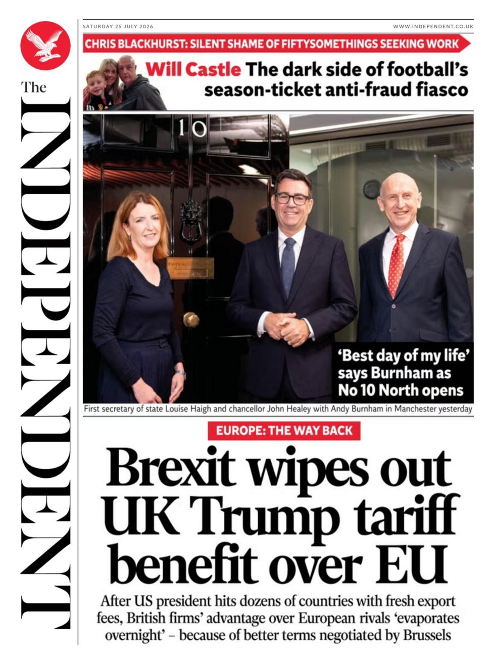 The headline on the front page of the Independent reads: