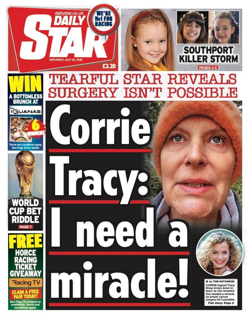 The headline on the front page of the Daily Star reads: