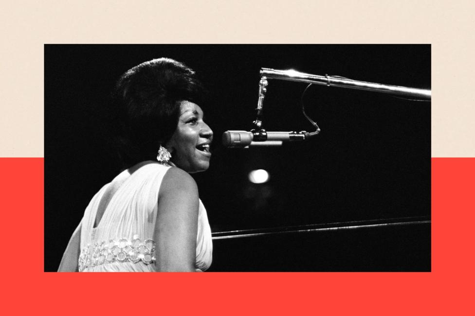 Aretha Franklin performing on a piano during the 'Soul Together' Concert at Madison Square Garden, New York