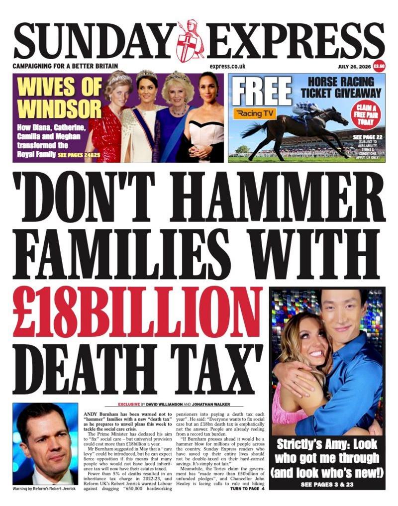 The headline on the front page of the Sunday Express reads: