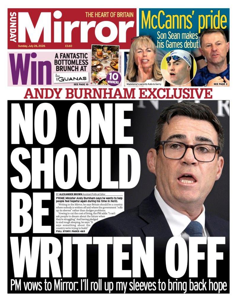 The headline on the front page of the Sunday Mirror reads: