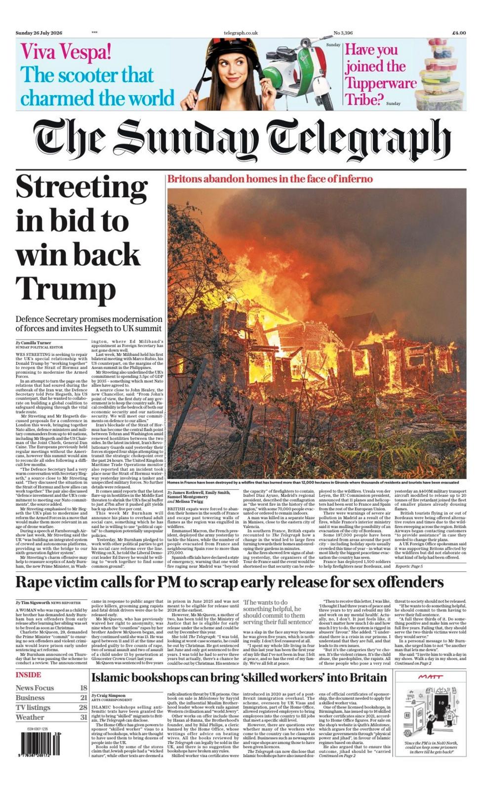 The headline on the front page of the Sunday Telegraph reads: