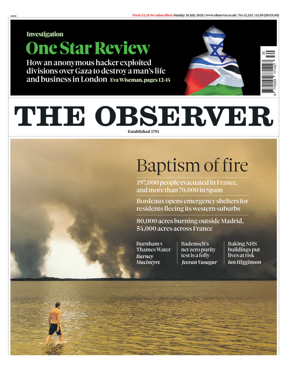 The headline on the front page of the Observer reads: