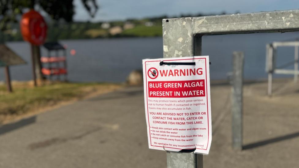 A white poster with red writing has been stuck to a metal pole. It reads: 