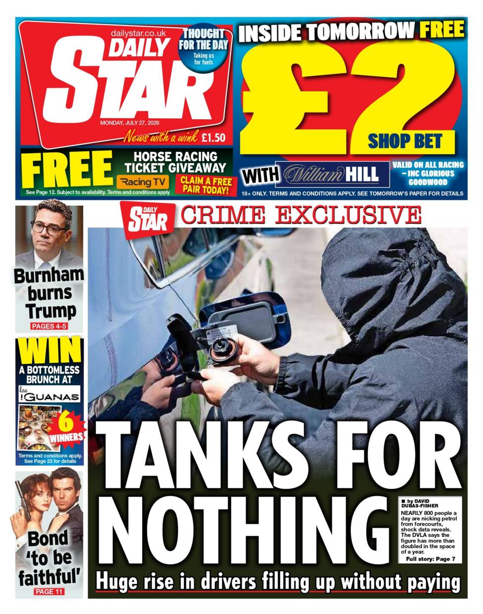 The headline on the front page of the Daily Star reads: