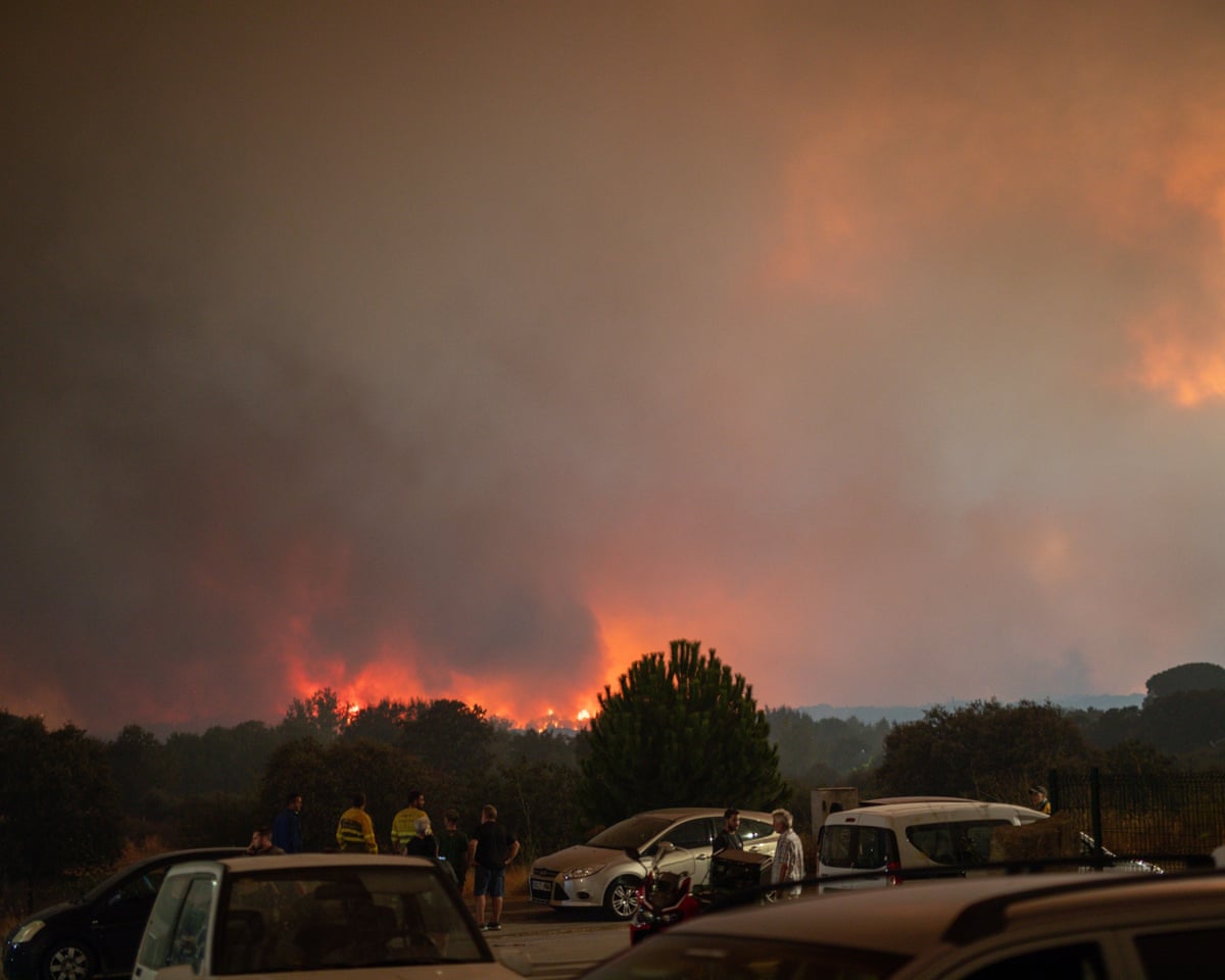 A forest fire burns in La Adrada, Avila province, Spain.