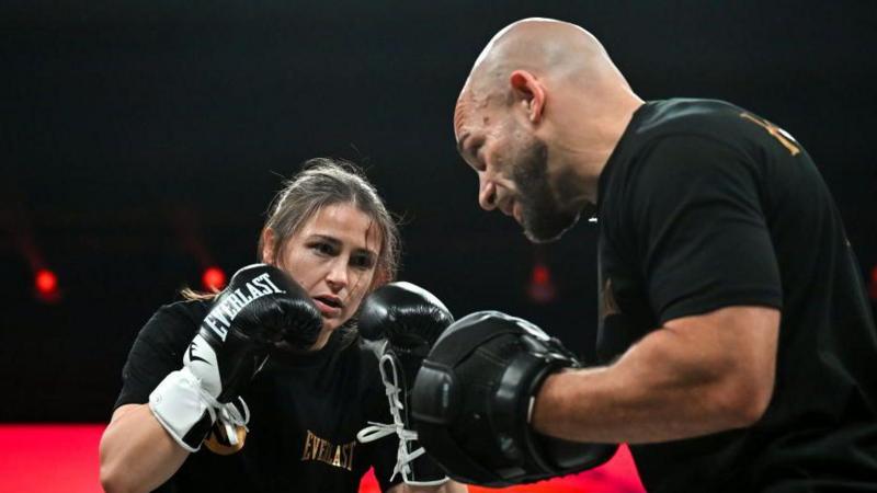 Katie Taylor trains with head coach Ross Enamait