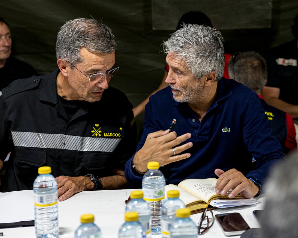 Fernando Grande-Marlaska, Spain's interior minister, holds a meeting at the Advanced Command Post (PMA) located in Navalcarnero, Spain.