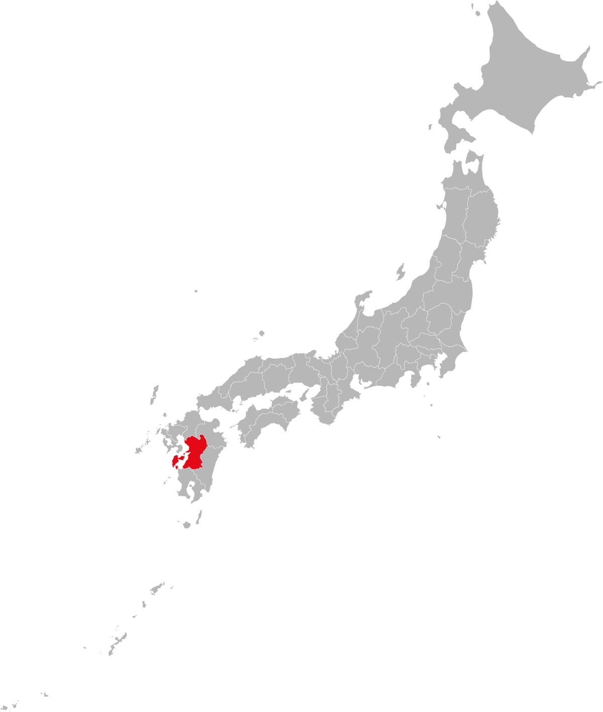Kumamoto province highlighted in red on map of Japan.