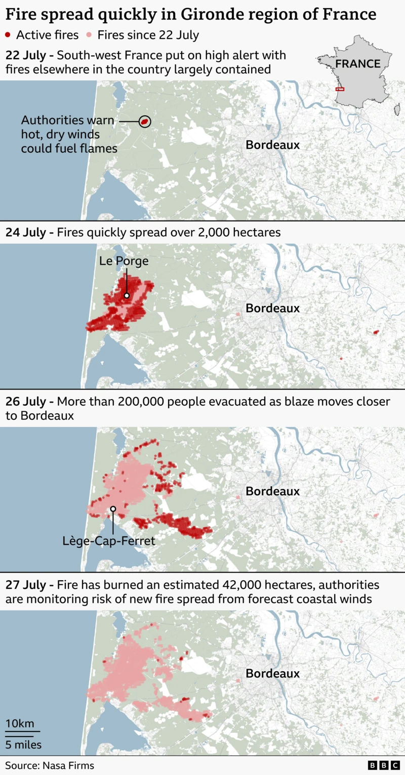 How the fire spread in the Gironde region in graphics and maps