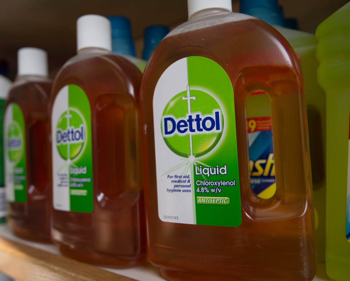 Dettol bottles on a shelf at a pharmacy in London, Britain, 24 April 2020