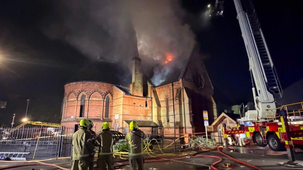 Fire at a church with crews at the front