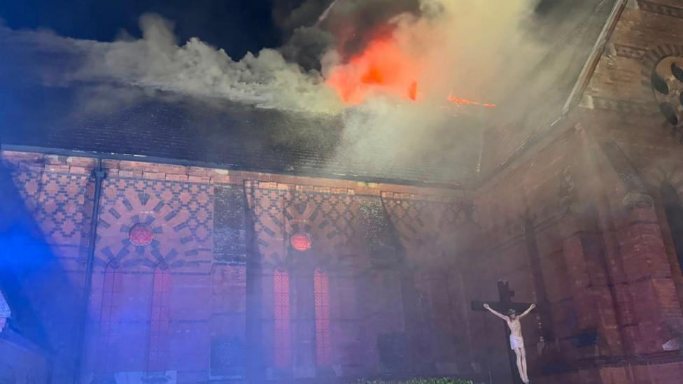 Fire on the roof of a church