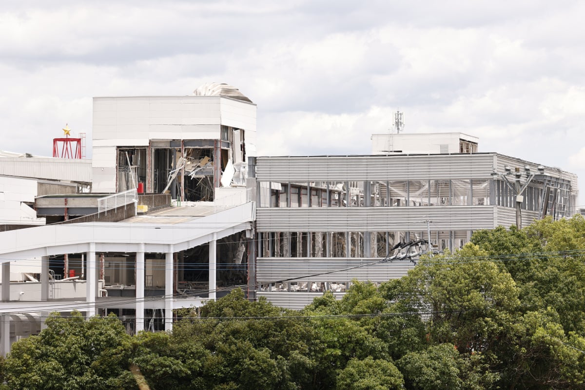 A view of the heavily damaged Aeon shopping centre.