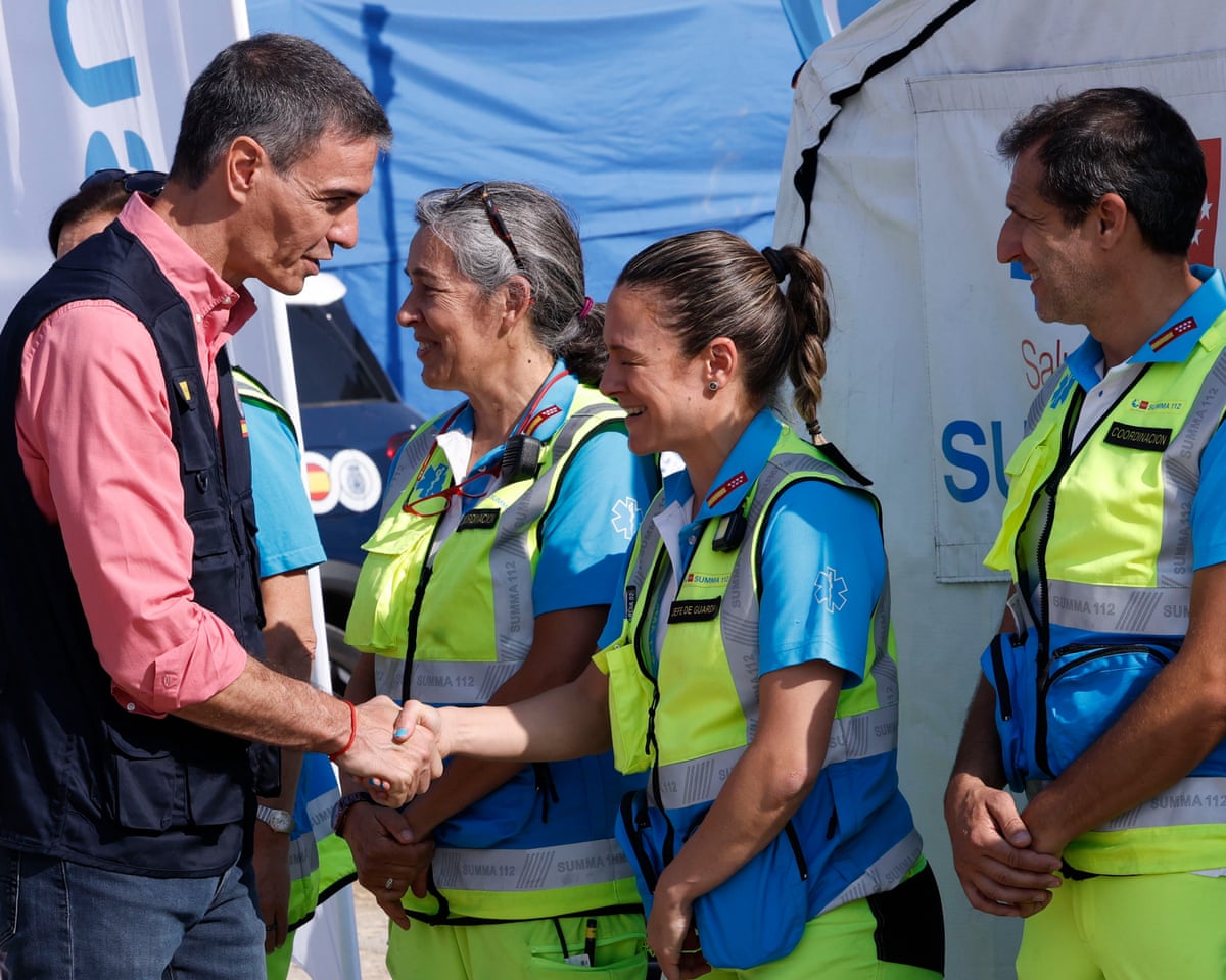 Spain's prime minister Pedro Sánchez visits the Forward Command Post in Navalcarnero, Madrid, Spain.