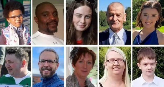 Those who died were Robert Garwe and his five-year-old daughter Shauna Flanagan-Garwe, 14-year-old Leona Harper, Hugh Kelly, Jessica Gallagher, Martin McGill, James O'Flaherty, Martina Martin, and Catherine O'Donnell and her 13-year-old son James Monaghan