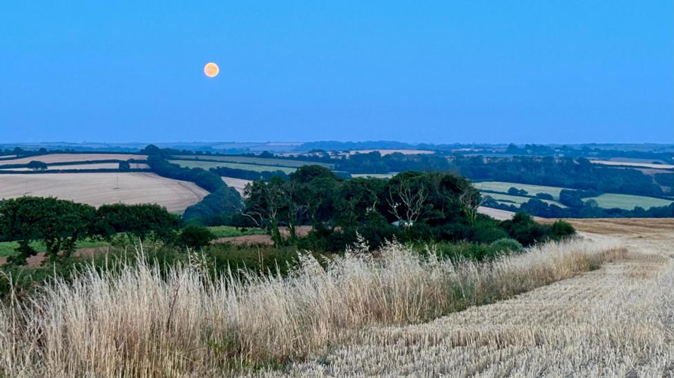 The Buck Moon spotted in Cornwall over some very dried out fields.