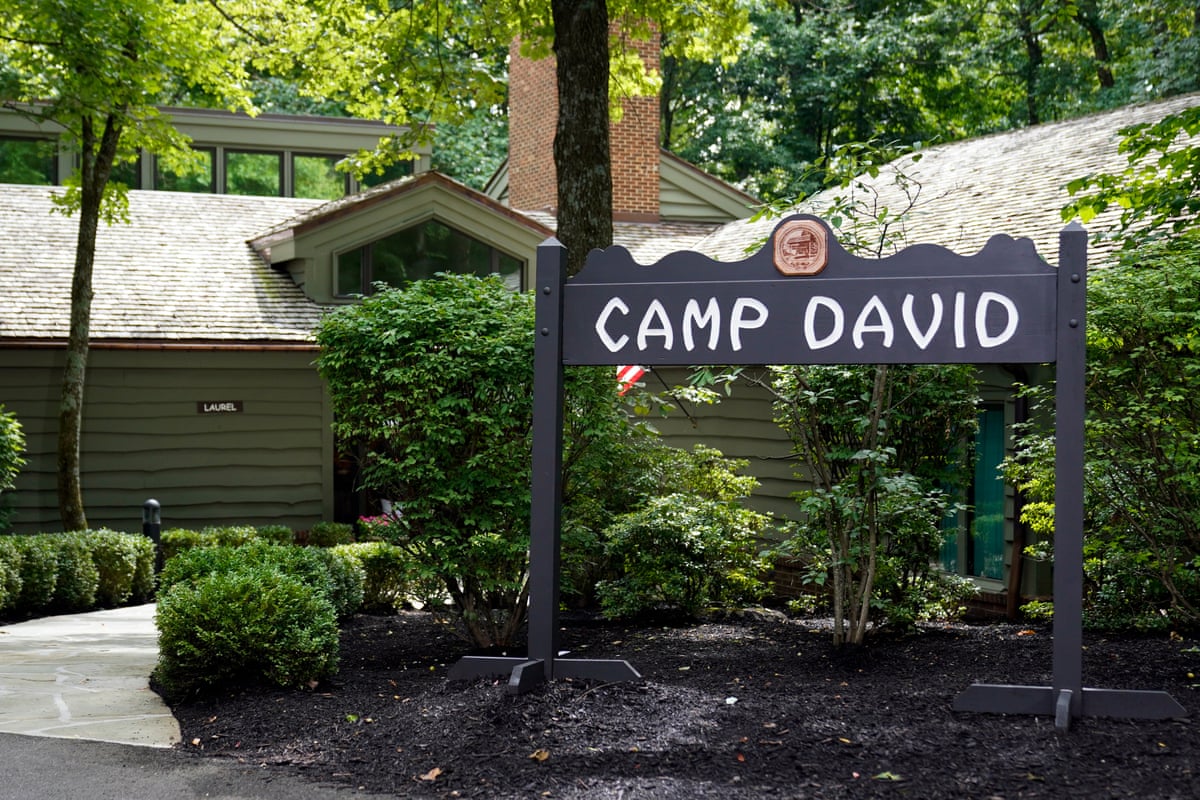 A sign for Camp David, the presidential retreat, is pictured near Thurmont, Md., Aug. 18, 2023.