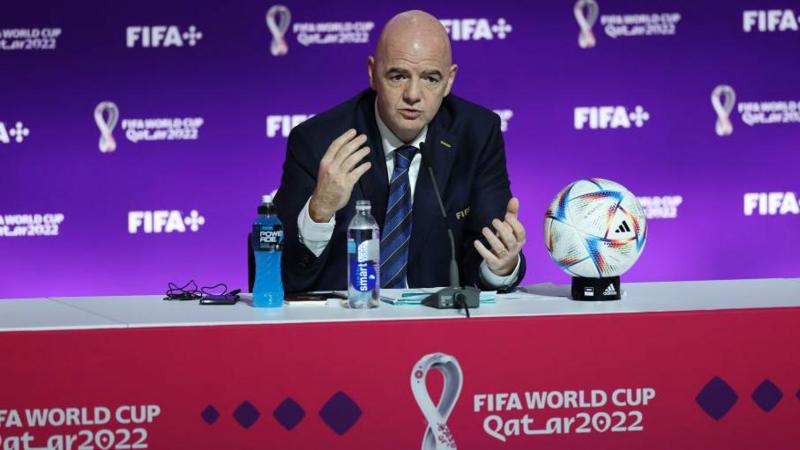 Fifa president Gianni Infantino speaks during a news conference before the 2022 World Cup in Qatar