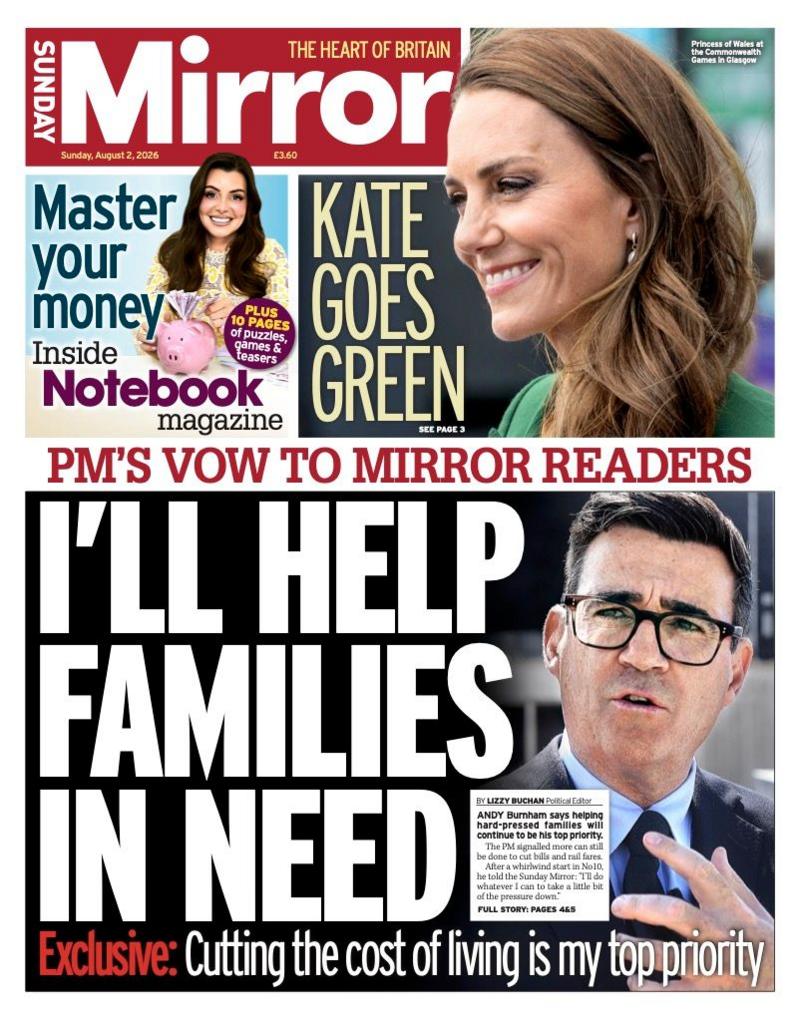 The headline on the front page of the Sunday Mirror reads: