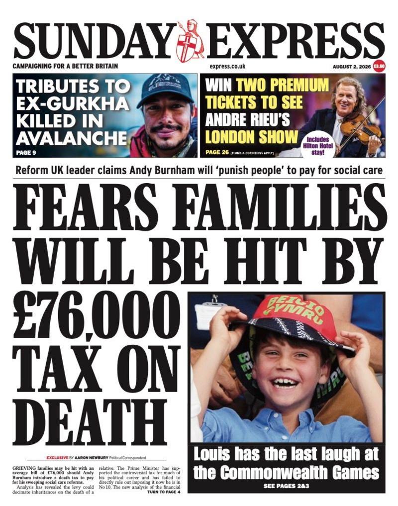 The headline on the front page of the Sunday Express reads: