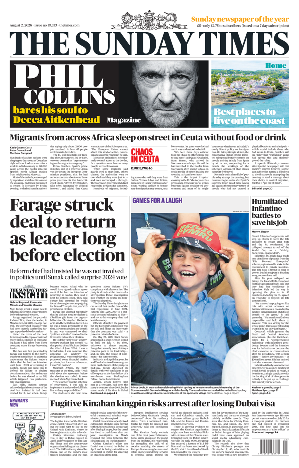 The headline on the front page of the Sunday Times reads: