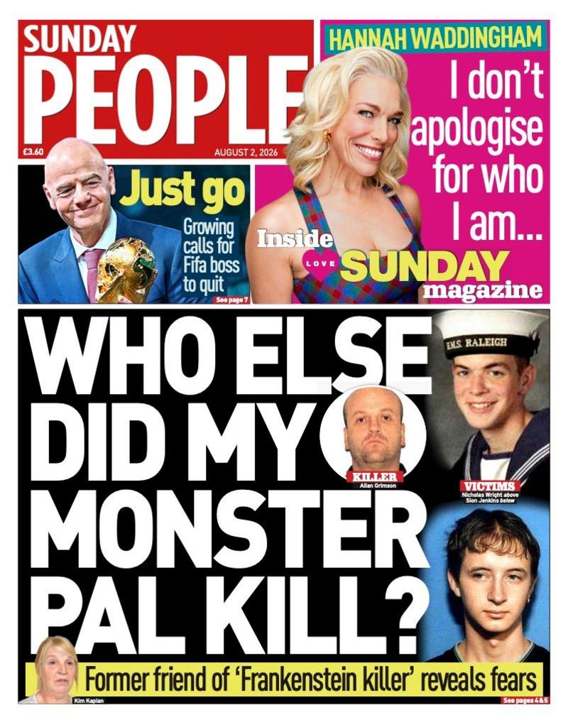 The headline on the front page of the Sunday People reads: