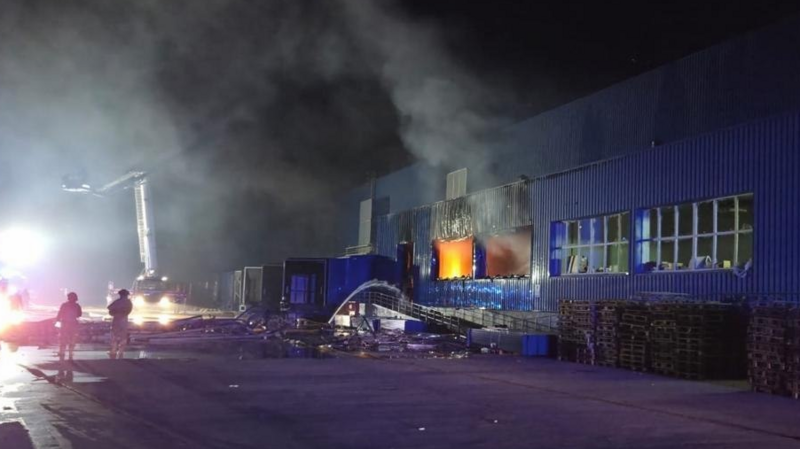 A photo that Ukraine's Rozetka online retailer says is its largest warehouse hit by Russian drones overnight. Photo: 2 August 2026
