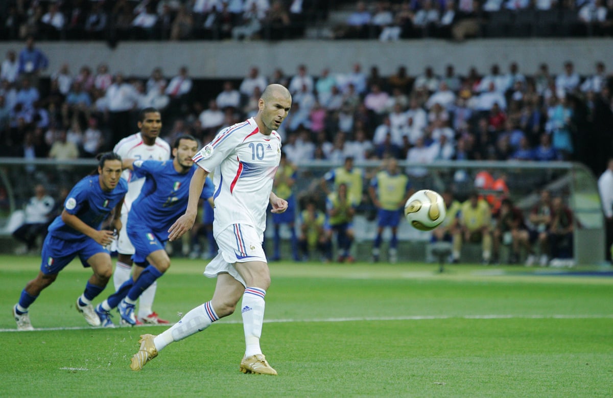 The France midfielder Zinedine Zidane chips a penalty that is on its way into the net in the 2006 World Cup final against Italy.