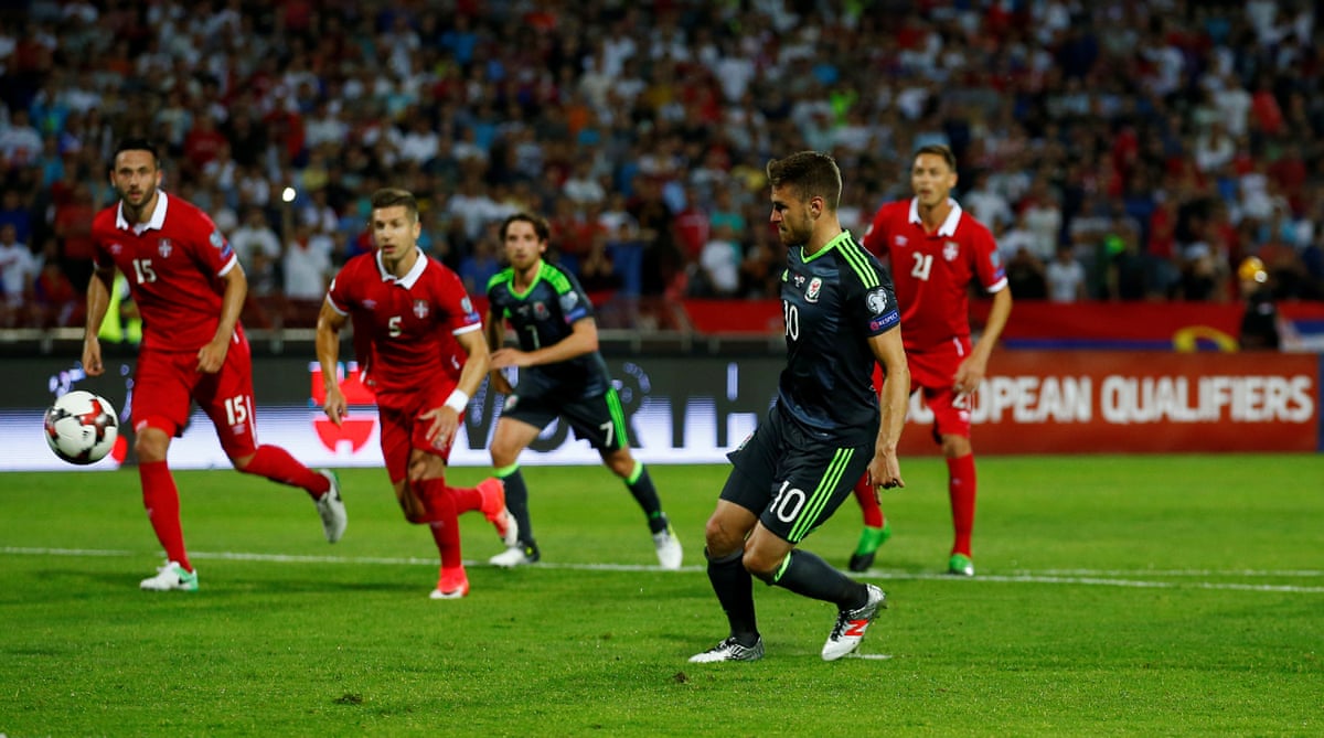 The Wales midfielder Aaron Ramsey takes a Panenka penalty, and scores, in a World Cup qualifier away to Serbia in 2017.