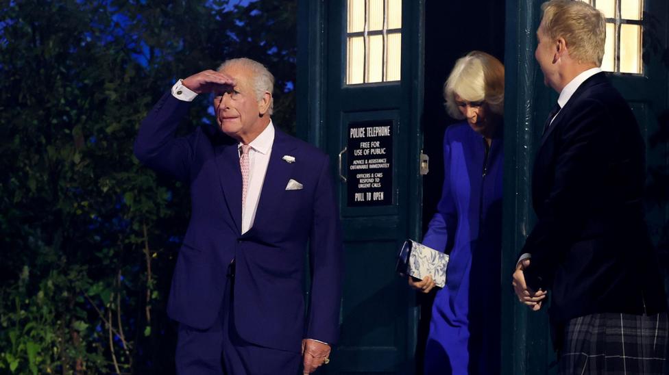 The King and Queen Camilla arrived at the opening ceremony in a Tardis with Olympic cycling legend Sir Chris Hoy.