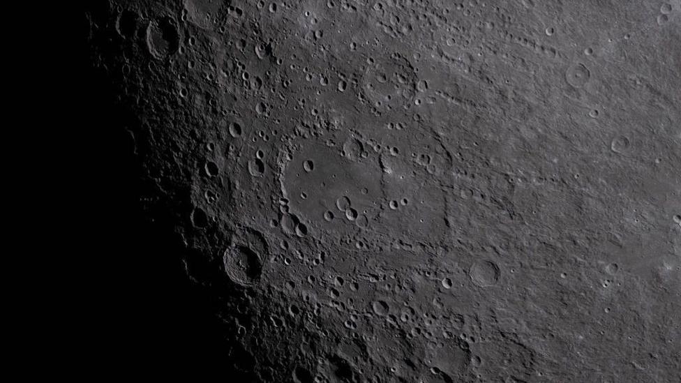 A Nasa handout image of the Moon's surface shows the Hertzsprung with its distinctive two concentric rings of mountains, revealing an ancient impact structure