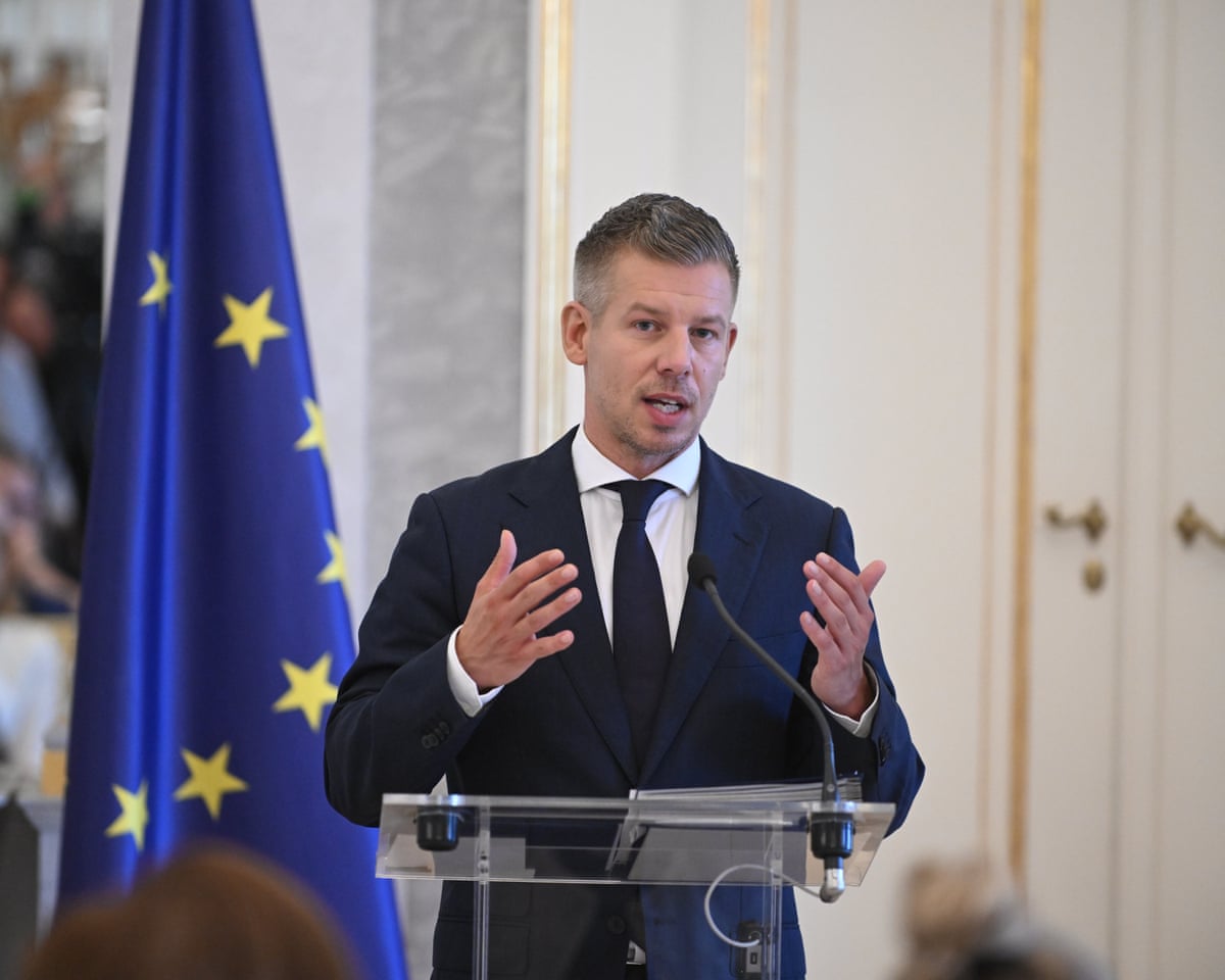Hungarian prime minister Péter Magyar (L) and acting president Ágnes Forsthoffer hold a joint press conference at the Sandor Palace in Budapest, Hungary.