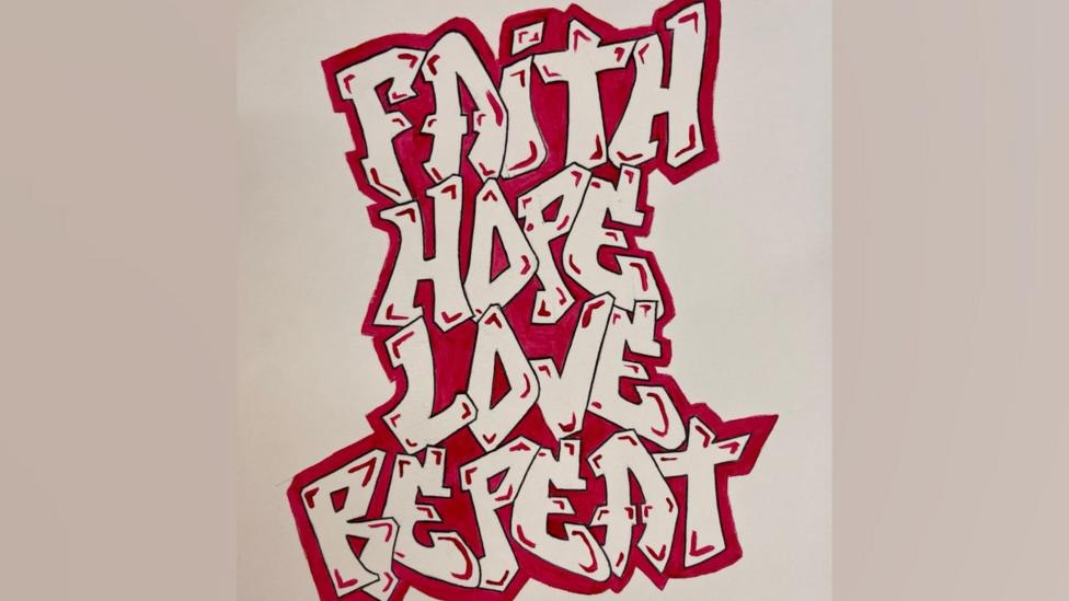A graffiti-style piece of art that reads