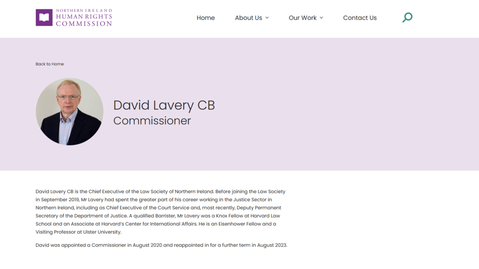 Screenshot of David Lavery's profile on the NIHRC website.