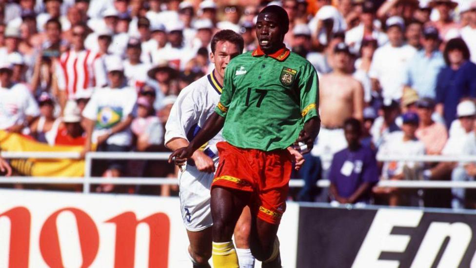 Marc-Vivien Foe playing for Cameroon at 1994 World Cup