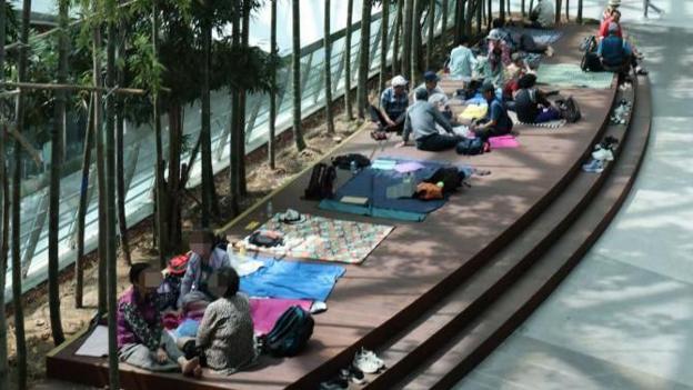 Seniors take shelter at the second terminal of Incheon International Airport