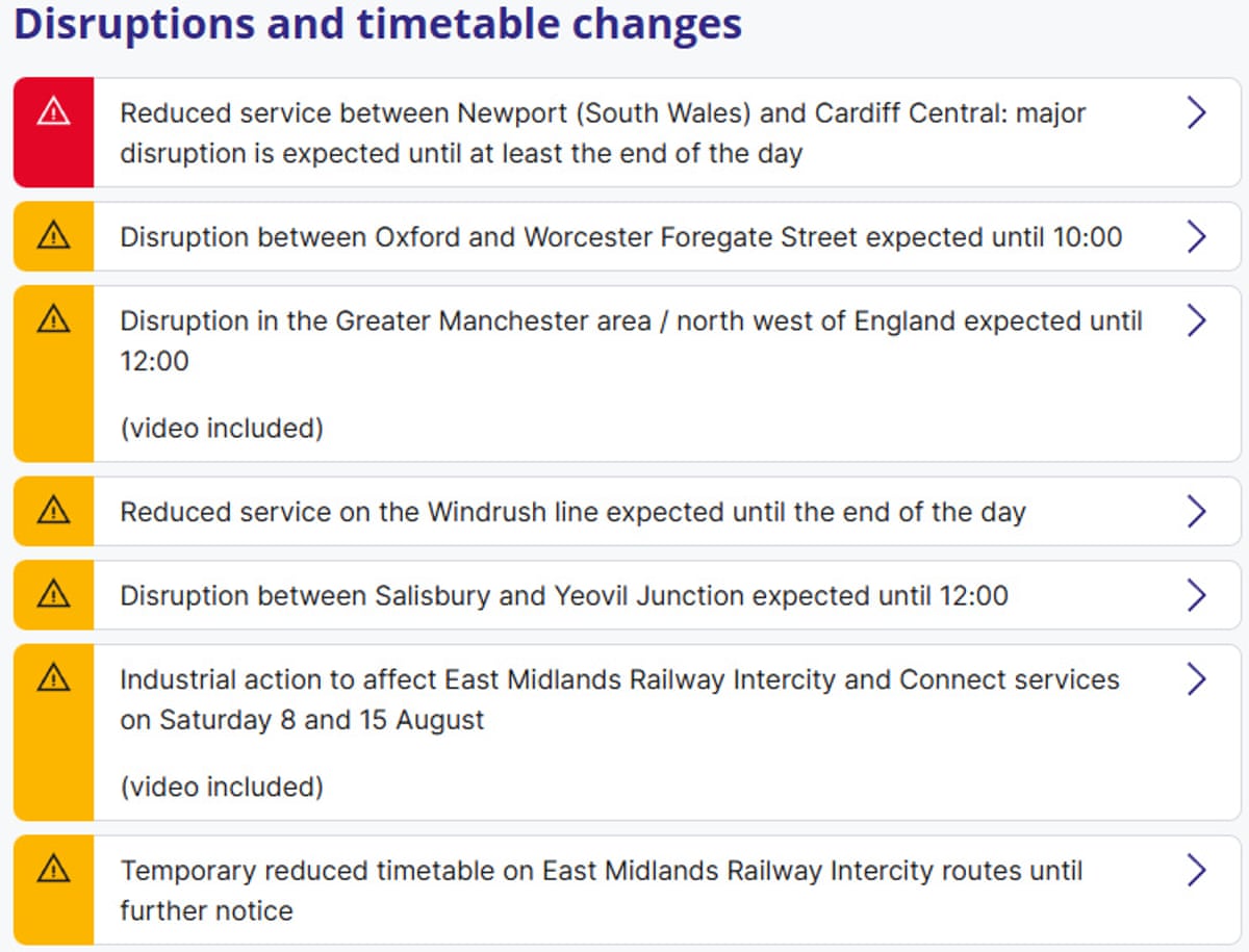 Network Rail’s service status page