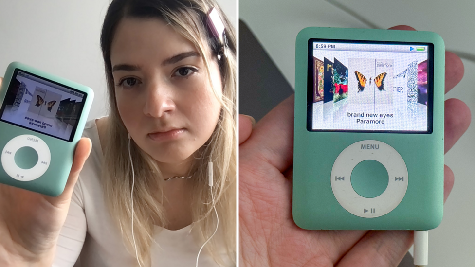 Cheri Sanih and her mint green iPod.