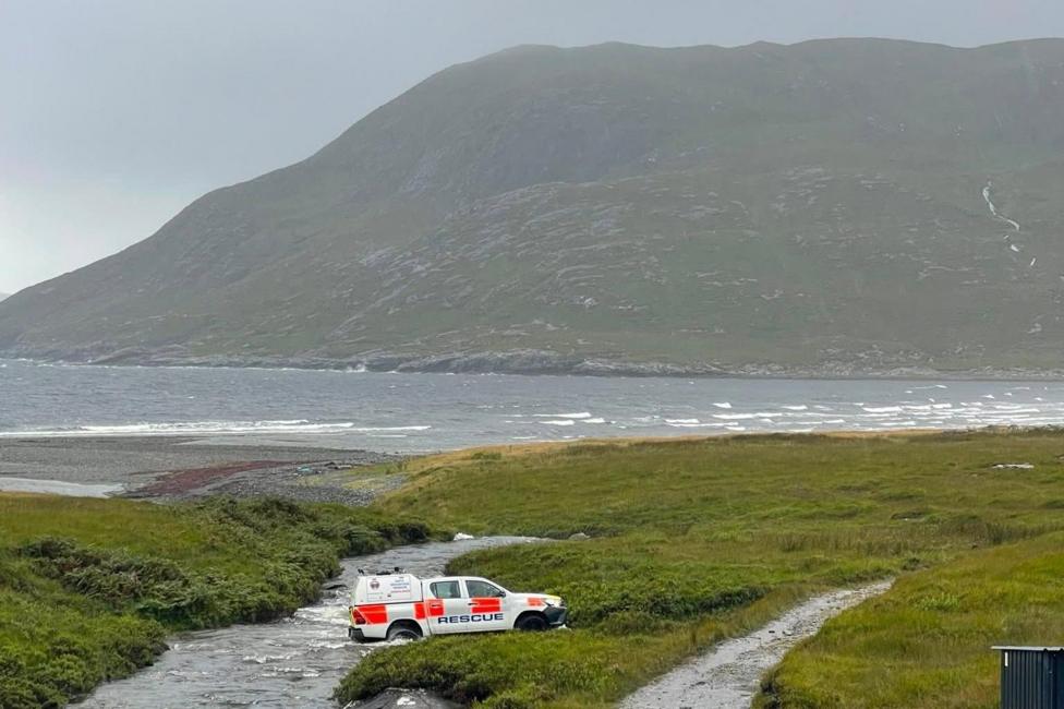 A Skye Mountain Rescue Team drives through a steam during a call out on Friday