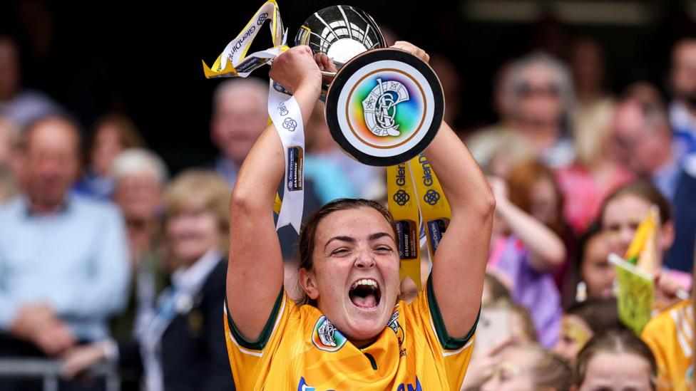Antrim captain Caitriona Graham lifts the Jack McGrath Cup
