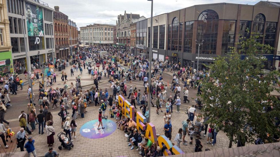 Large crowds in Belfast city centre