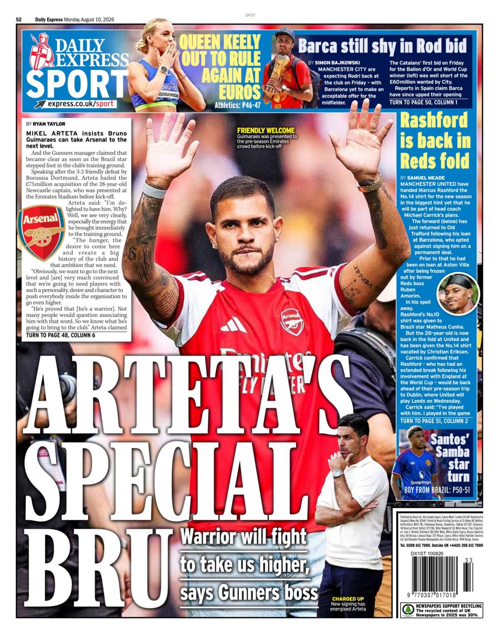 Back page of the Daily Express on 9 August 2026