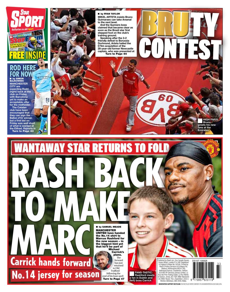 Back page of the Daily Star on 9 August 2026