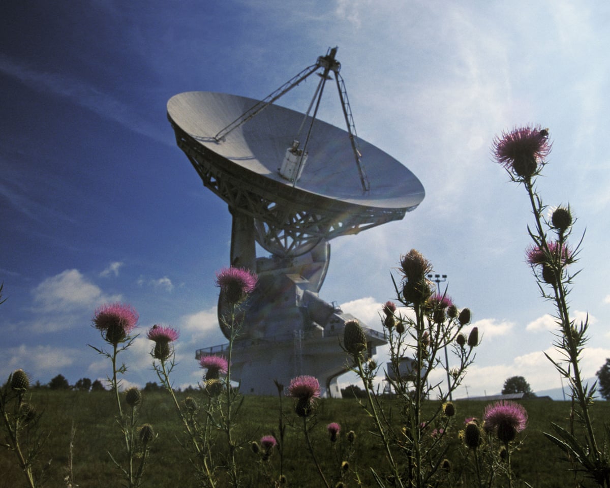 A radio telescope at the National Radio Astronomy Observatory, Green Bank, West Virginia.