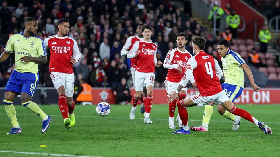 Shea Charles scores against Arsenal