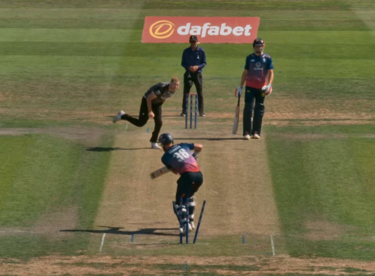 Ben Stokes is bowled for one run by Tom Taylor during the Metro Bank One Day Cup match between Worcestershire and Durham.