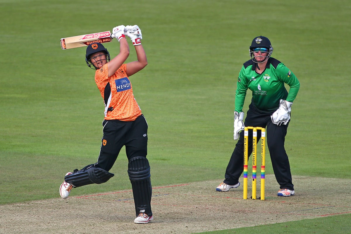 Suzie Bates smashes the ball on her way to registering 47 not out during Southern Vipers’ nine wicket win against Western Storm in August 2017